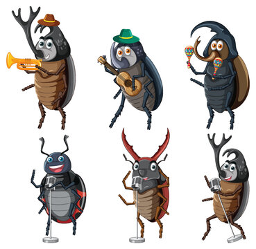 Set of beetle cartoon character