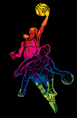 Group of Basketball Female Players Action Cartoon Sport Graphic Vector