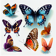 Naklejka premium A collection of colorful butterflies isolated on white background. Generative AI