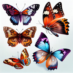 Plakat A collection of colorful butterflies isolated on white background. Generative AI