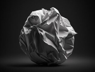 Crumpled white paper ball isolated on black background. Generative AI