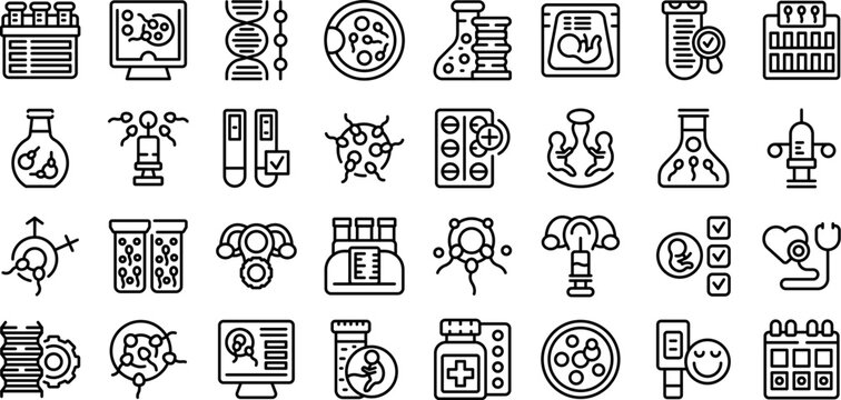 Artificial insemination icons set outline vector. Fertility process. Vitro pregnant