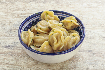 Russian boiled dumplings with meat