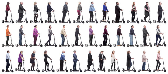 group of successful people on scooter isolated