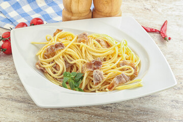 Spaghetti carbonara pasta with bacon
