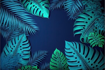 Beautiful colorful tropical leaves on dark background. Abstract background or wallpaper Generative AI.