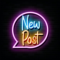 Naklejka na ściany i meble Neon sign new post with brick wall background vector