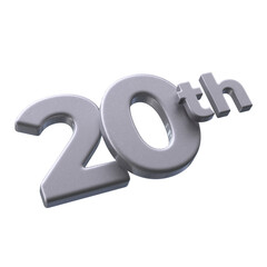 20th 3d illustration with Silver color