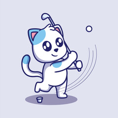 Cute cat playing golf cartoon icon illustration. funny drawing illustration for kids