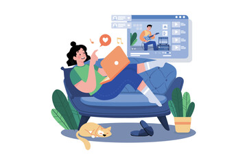 Woman watching video on laptop