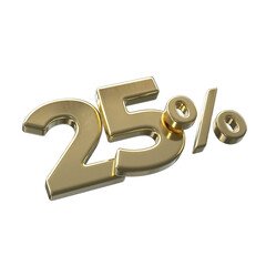 25 percent 3d illustration with Gold color