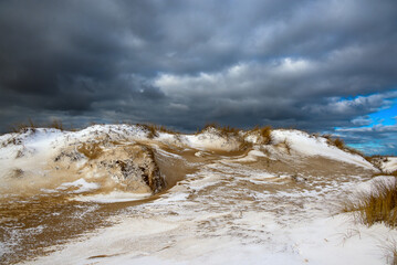 Snowy Baltic sea coast, Liepaja, Latvia.