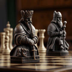 Closeup of the decorative chess figures, created with generative AI