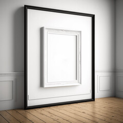 Empty frame mockup by the wall, created with generative AI