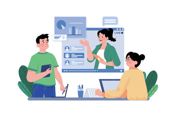 People watching online video tutorial