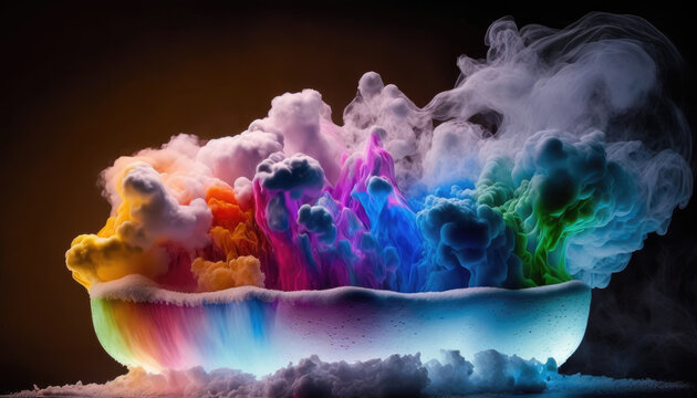 colorful steaming fog rising, rainbow colors, background image