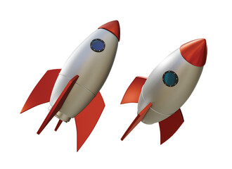Fototapeta na wymiar 3d rendering red white rocket icon flying into space perspective view
