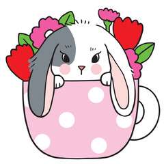 Cartoon cute rabbit and flower vector.