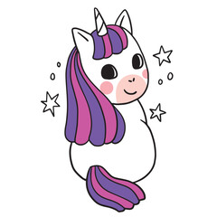 Cartoon cute character unicorn vector.