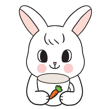 Cartoon cute rabbit drink coffee vector.