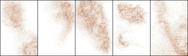 Set Of Coffee Color Grain Texture Isolated on White Background. Chocolate Shades Confetti. Brown Particles. Digitally Generated Image. Vector Illustration, EPS 10.