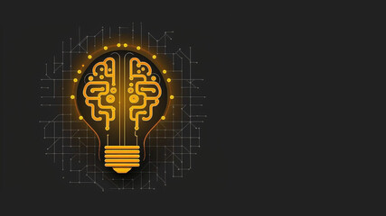 Bulb like robotic human brain with detailed circuits. Concept art of artificial intelligence, machine learning, brain power or energy.