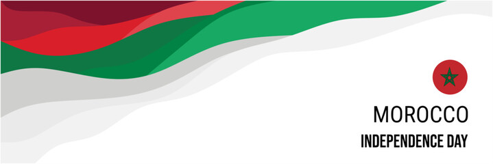 Morocco independence day or national day banner vector design. Abstract background with wave and geometric in retro style.  Morocco national flag. November 18th.