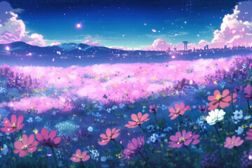 A field of flowers and a sky full of stars, Generative AI