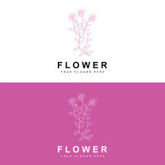 Simple Botanical Leaf and Flower Logo, Vector Natural Line Style, Decoration Design, Banner, Flyer, Wedding Invitation, and Product Branding