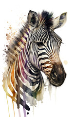 Fototapeta na wymiar Illustration zebra in watercolor. Animal on a white background, generative AI