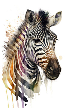 Illustration zebra in watercolor. Animal on a white background, generative AI