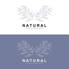 Fototapeta premium Simple Botanical Leaf and Flower Logo, Vector Natural Line Style, Decoration Design, Banner, Flyer, Wedding Invitation, and Product Branding