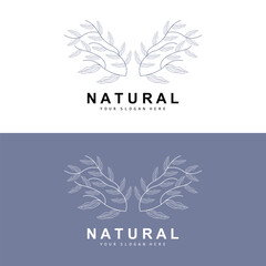 Simple Botanical Leaf and Flower Logo, Vector Natural Line Style, Decoration Design, Banner, Flyer, Wedding Invitation, and Product Branding