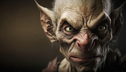 small back skinned ork, many wrinkles on face