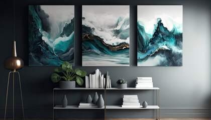 beautiful three piece mural hanging in living room
