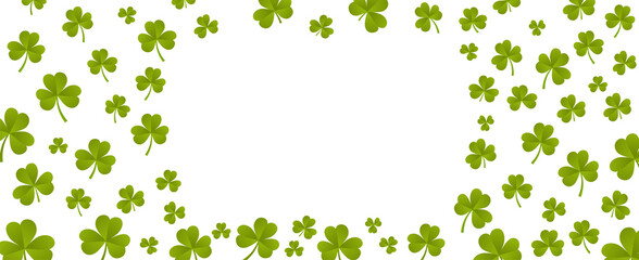 Happy St. Patricks Day Horizontal Transparent Background Banner. Isolated Website header wallpaper illustration. Realistic Shamrock leaves pattern. Irish culture Saint Patrick PNG Graphic resource