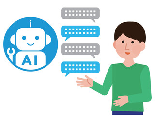AI ロボットと会話する男性 イラスト