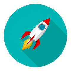 space rocket launch model icon and flame. logo or banner
