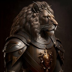 A Humanoid Lion Knight Wearing an Elaborate Suit of Armor Generative AI