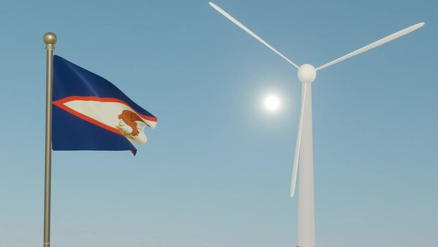 Coal transformed to wind energy clearing up the sky with flag of American Samoa