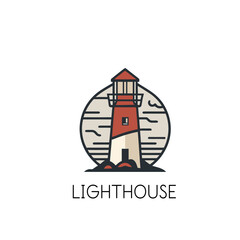 Lighthouse line icon. Vector illustration of lighthouse on white background.