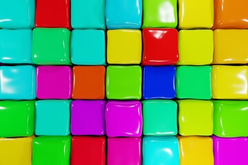 Abstract background with soft colored cubes. Jelly colorful cubes background 3d render. Colorful elastic boxes pattern