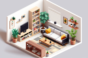 3d miniature living room, modern style, Generative AI