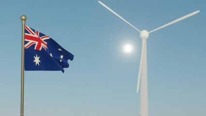 Coal transformed to wind energy clearing up the sky with flag of Australia - Powered by Adobe