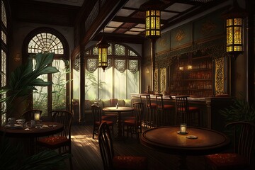 Tea house cafe interior, AI generated