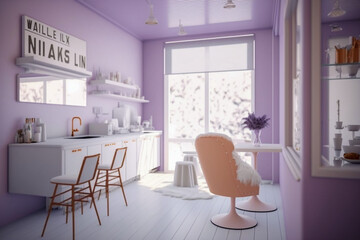 Modern interior of the female beauty salon. Super photo realistic background, generative ai illustration