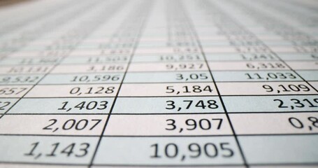 Financial report and business document with numbers closeup
