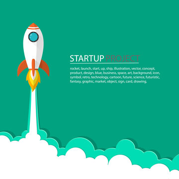 space rocket launch to the sky in startup concept of business or project. vector illustrator