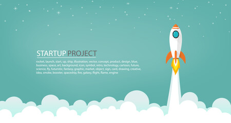space rocket launch to the sky in startup concept of business or project. vector illustrator