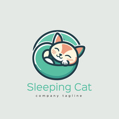 Sleeping cat logo design template. Cute pet logo concept. Vector illustration. vector flat color